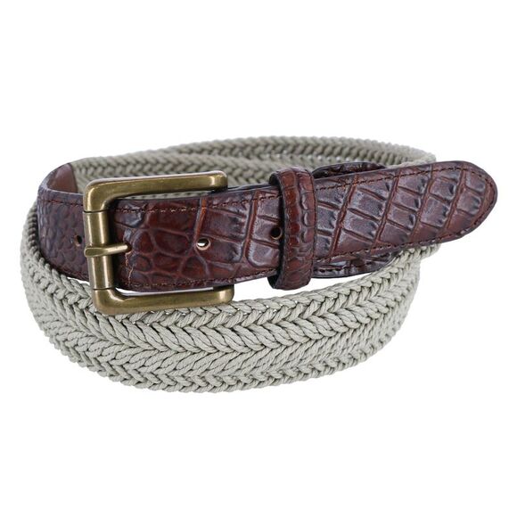 CTM Men's Big & Tall Waxed Braided Belt with Croc Print Ends - Picture 1 of 2